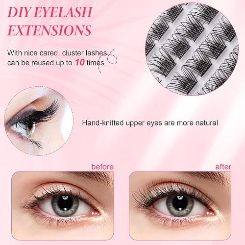 Lashes Cluster 72 Pcs Individual Lashes D Curl 8-16 mm Length, DIY Eyelash Extension False Lashes Soft Fluffy Cluster Eyelas (MIX-2) thumbnail 4