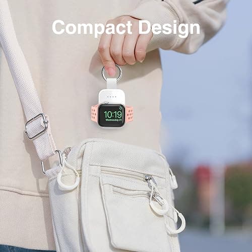 i.VALUX Portable Wireless Charger Compatible for Apple Watch Series 11/10/9/8/UItra/7/6/5/4/3/2/SE,Compact Magnetic iWatch Charger 1000mAh Power Bank Keychain Style for Mother Girl Birthday-White thumbnail 3