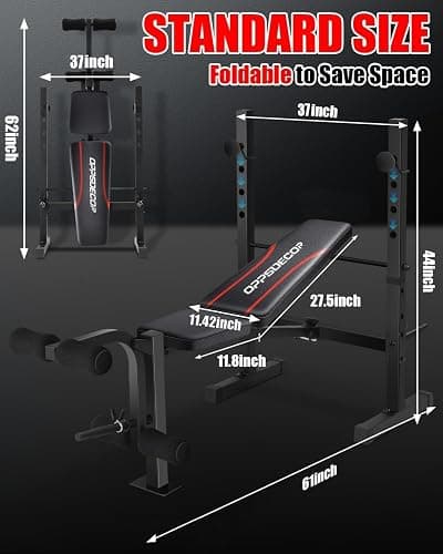 OPPSDECOR Standard Weight Bench Set with Squat Rack, 600LBS Adjustable Bench Press Set with Leg Extension and Leg Curl, Foldable Flat Incline Decline Workout Bench for Home Gym Full Body Training thumbnail 5
