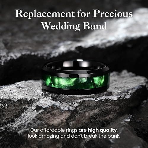 King Will Tungsten Carbide Wedding Band for Men - 8mm Black High Polished Inlay Green/Black Olive Shell Texture Patterns for Everyday Wear Comfort Fit thumbnail 3