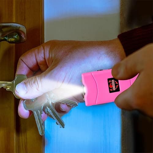 FIGHTSENSE Super Heavy Duty 35 Billion Mini Stun Gun for Self Defense with Bright Led Flashlight, Rechargeable Battery, Nylon Holsters with Belt Loop for Easy Cary - Pink thumbnail 5