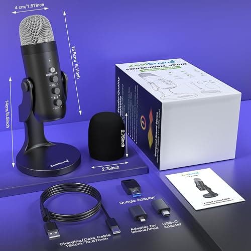 ZealSound Wireless Microphone,USB Mic for iPhone PC iPad Android Phone-Cordless Condenser Desktop Microphones with Mute Echo Monitor Volume Gain 2.4GHz for Podcast,ASMR,Gaming,YouTube Video/K66 Black thumbnail 7
