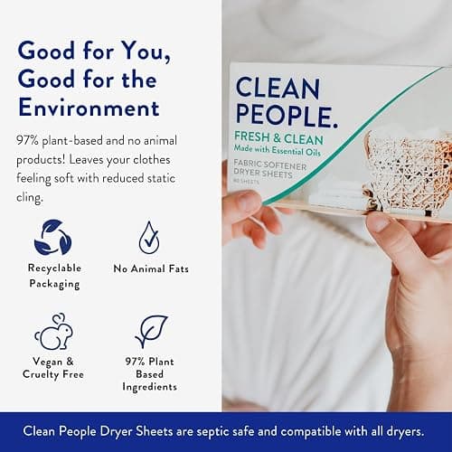 The Clean People Fabric Softener Sheets - Dryer Sheets - Softens & Removes Static Cling - Vegan Laundry Softener With Essential Oils - Fresh Scent, 120 Pack thumbnail 5