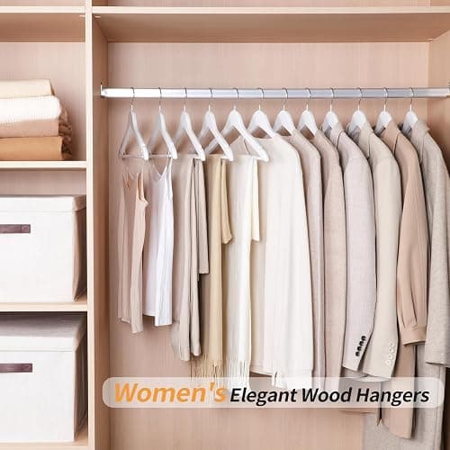 Amazon Basics Wood Suit Clothes Hangers for Closet Organizer, White, 30-Pack thumbnail 5