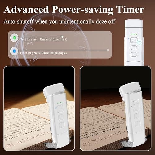 Alyvisun Lumière de lecture, 3 Modes de Couleur & 5 Niveaux de Luminosité Réglables, [Fonction Minuterie & Rechargeable via USB] Lampe à Pince pour Livres au Lit, Autonomie de 80 Heures (blanc) thumbnail 4
