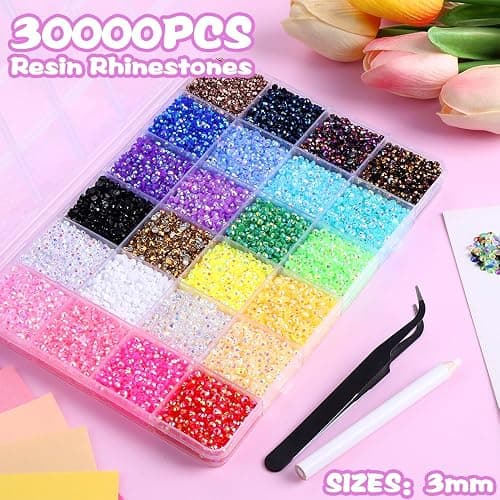 JOLCEEY 30000pcs Nail Art Rhinestones, 24 Colors 3mm Flat Back Nail Gems Crystals Nail Rhinestones Bedazzling Kit with Pick Up Tweezers and Pen for DIY Crafts Clothes Shoes thumbnail 3