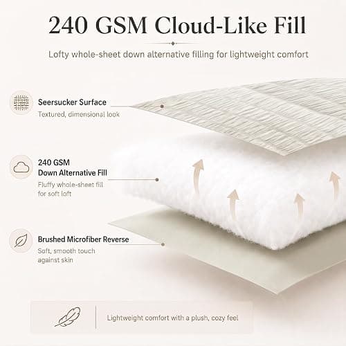 CozyLux King Size Comforter Set, 7 Pieces Oatmeal Seersucker Bed in a Bag | OEKO-TEX Certified, All Season Bedding Set with 240 GSM Down Alternative Comforter, Flat & Fitted Sheets, Pillowcases & Shams thumbnail 3