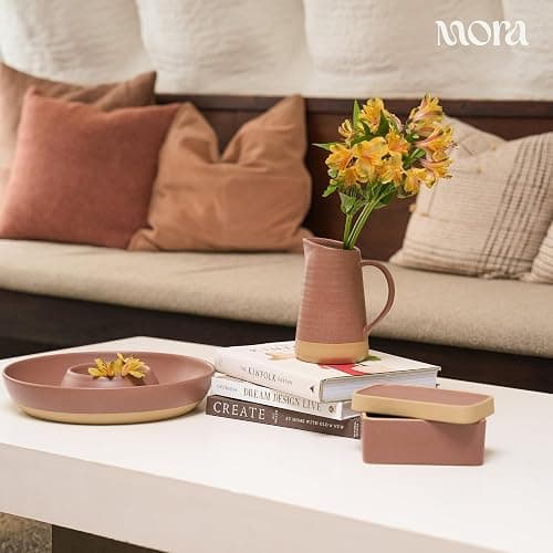 Mora Ceramic Chips and Dip Serving Tray: Large Divided Party Bowl Set for Chips & Salsa, Veggies & Dip, Fruit, Snacks, Entertaining, Hosting, etc. Minimalist Design for the Modern Hostess - Terracotta thumbnail 8