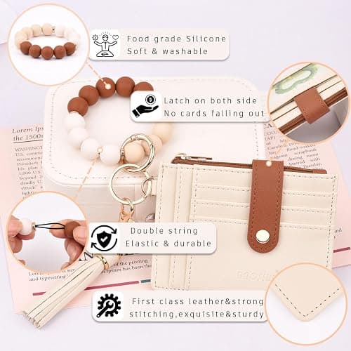BAOSIWA Silicone Bracelet Keychain Wallet for Women Wristlet Card Holder Slim RFID Wallet with Zipper Pocket thumbnail 3