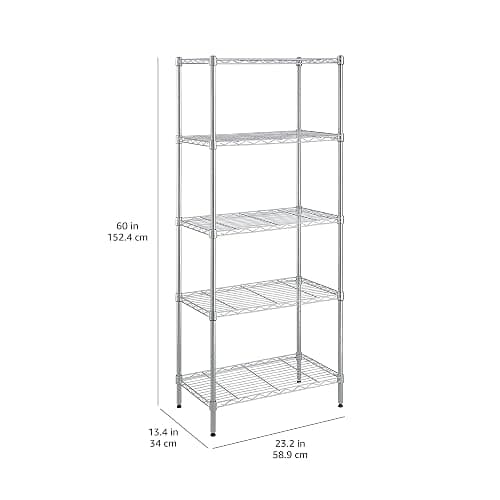 Amazon Basics Unidad de almacenamiento estrecha de 5 baldas con estantes ajustables en altura y patas niveladoras, peso máximo de 453 kg, Cromado, 34 cm x 58.9 cm x 152.5 cm (D x W x H) thumbnail 10