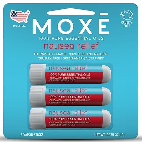 MOXE Nausea Nasal Inhaler Sticks, All Natural Essential Oil Blend, Ginger, Cardamom, Peppermint, Sweet Orange, Upset Stomach, Headaches, Easy-to-Use Portable Aromatherapy, Made in USA, 3 Pack - 3 Count (Pack of 1)