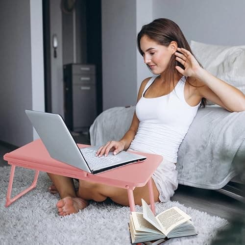 Laptop Desk for Bed Couch, Portable Lap Desk for Laptops, Bed Table for Laptops, Foldable Laptop Stand for Beds, Bed Desk for Writing (Candy Pink) thumbnail 4