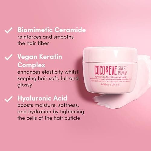 Coco & Eve Sweet Repair Smoothing Hair Mask for Damaged Hair - 7.17 fl oz | Deep Conditioning Treatment with Vegan Keratin Complex, Hyaluronic Acid & Hydrolyzed Rice Protein, for Women & Men, Hydrating thumbnail 4