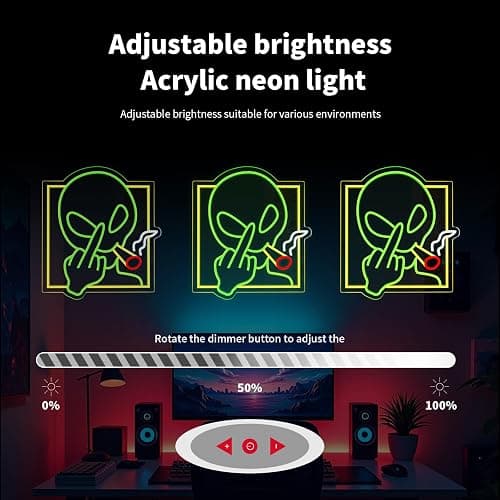 Green Alien Dimmable LED Neon Sign | Wall Decor for Bedroom, Game Room & Home Bar | Kids Birthday Gift thumbnail 4