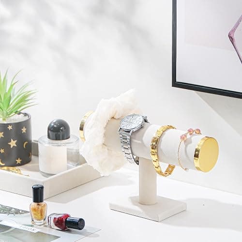 Kanwoder Bracelet Holder,T-bar Jewelry Organizer Display Stand for Girls (Beige) thumbnail 4
