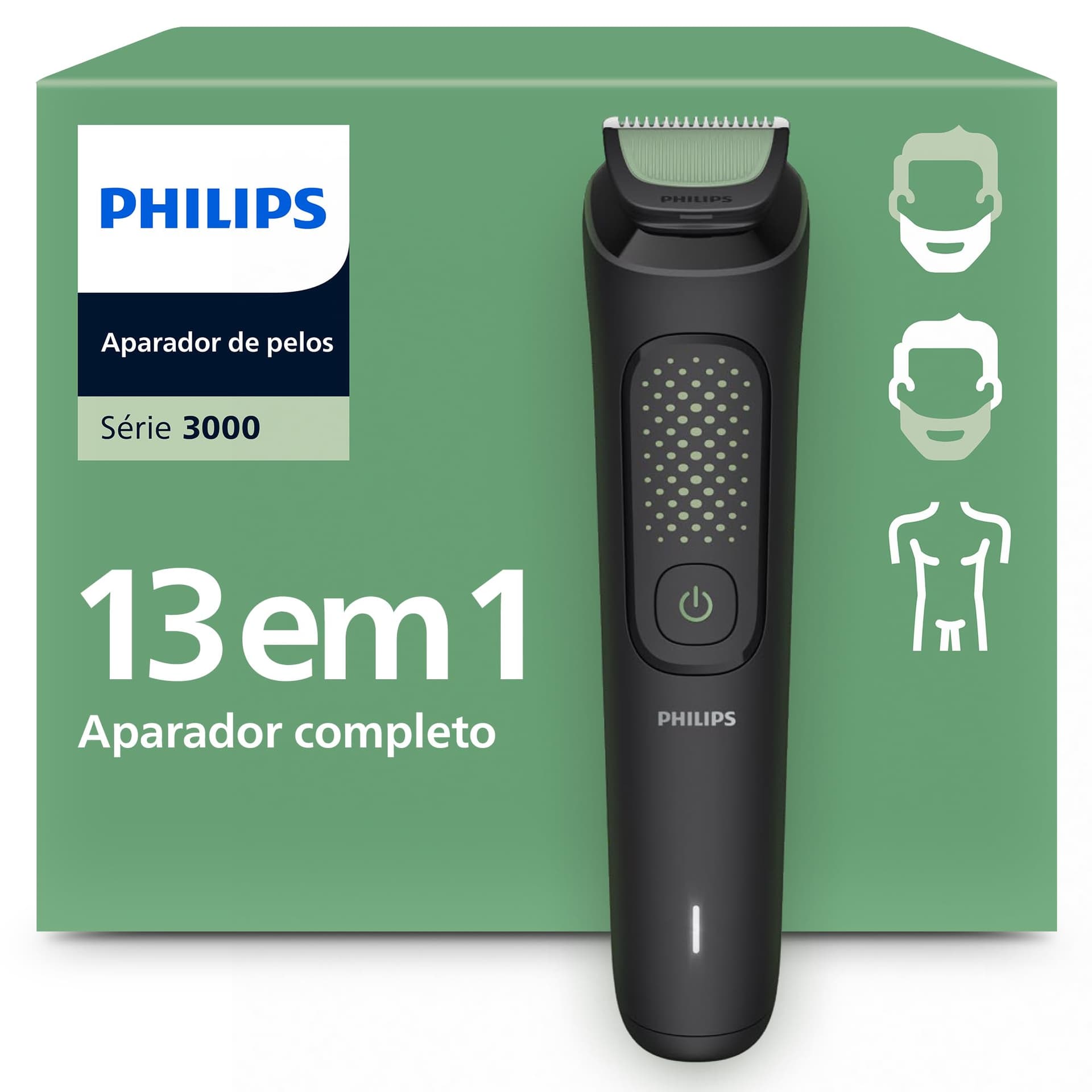 Philips Multigroom Aparador de Pelos 13 em 1 - Barbeador elétrico e Aparador para Rosto, Cabeça e Corpo, Lâminas Autoafiáveis e Amigáveis à Pele, 13 Configurações de Comprimento, Modelo MG3941/15 thumbnail 3