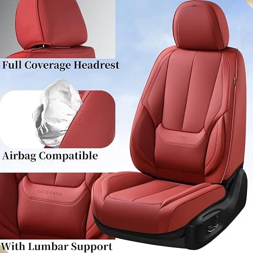 Coverado Car Seat Covers Full Set, Seat Covers for Cars, Red Car Seat Covers Front Seats and Back Car Seat Protector Waterproof, Leather Car Seat Cushion Universal Fit for Most s thumbnail 5