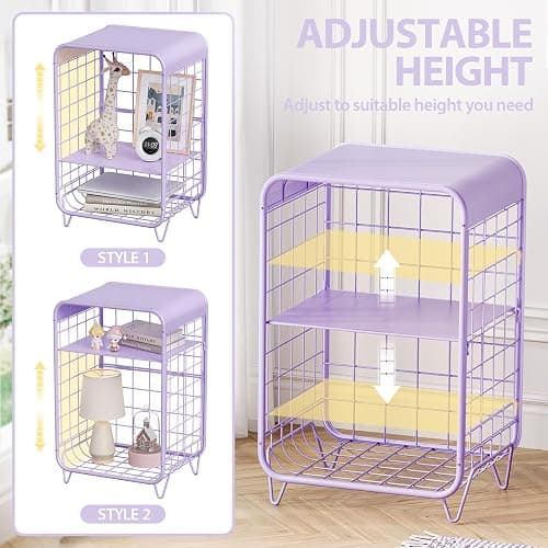 APEXCHASER Cute Kids Nightstand,Metal Side Table,3 Tier End Table with Storage,Vintage Bedside Table,Girls Bedroom Furniture,Coffee Table for Living Room,Bedroom,Dorm,Purple thumbnail 4