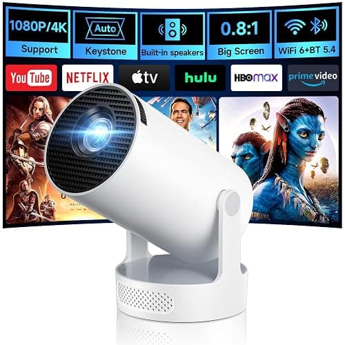 Kimwood Projector with Upgraded HiFi Speaker, [Built-in Apps] 1080P Mini Portable Projector Lower Noise Auto Keystone WiFi 6 Bluetooth 5.4 Ultra Short Throw Projectors for Big Screen in Small Room - Image 1