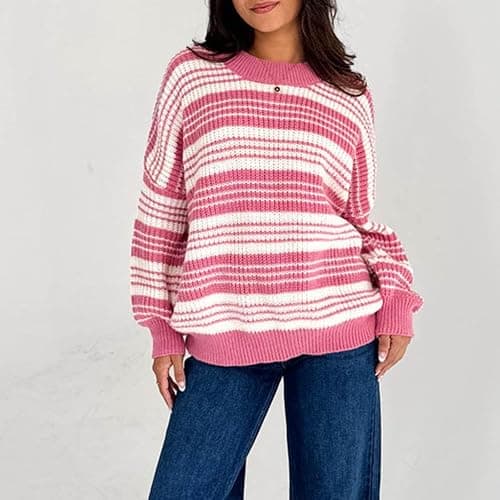 Striped Sweater Women Winter Fall Oversized Pullover Crew Neck Long Sleeve Knit Tops Y2k Streetwear thumbnail 2