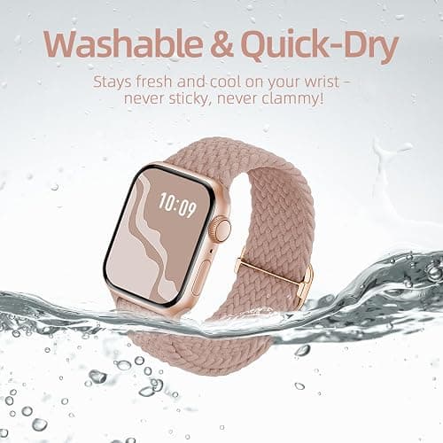 4 Pack Braided Stretchy Band Compatible with Apple Watch Bands Women Men | 40/41/38/42/44/45/46/49mm Breathable Nylon Elastic Daily Use Straps for iWatch Series 11/10 9 8 7 6 5 4 3 SE/Ultra 2 thumbnail 4