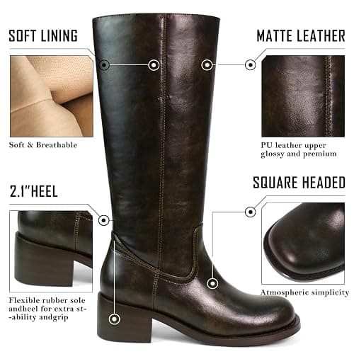 UBWDU Women's Knee High Boots Chunky Block Heel Long Boots Square Toe Low Heel Boots for Women thumbnail 4