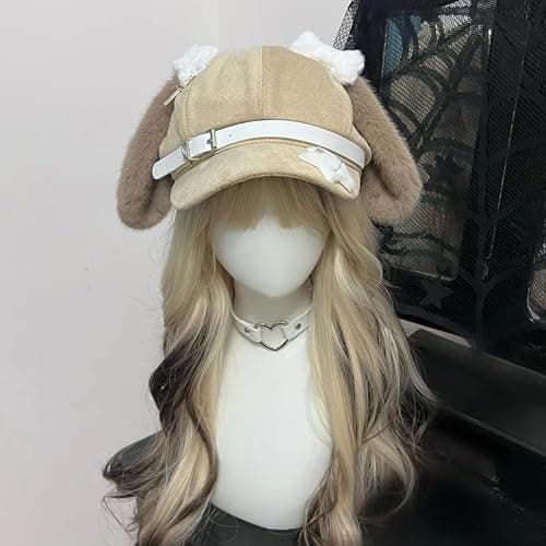 Pokn Y2K Dog Ear Hats Cutecore Gothic Star Beret Kawaii Hats with Dangling Ears Emo Grunge Accessories thumbnail 3