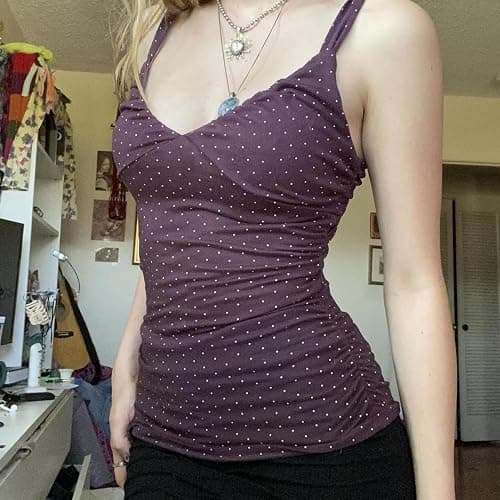 JOLILUNS Whimsy Twee Accessories Polka Dot Cami Top for Women Vintage Boho Polka Dot Crop Top thumbnail 2