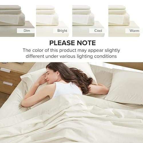 Comfort Spaces 100% Cotton Percale Sheets King Sheet Set 4 Pcs, Ivory | Crisp, Cool & Breathable Bed Sheets, 14" Deep Pocket Fits Up to 16" Mattress, Lightweight, All Season Cozy, with Pillow Case thumbnail 10