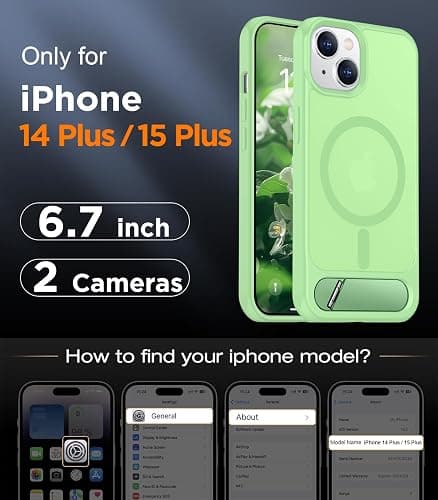 I Phone 14 PLUS light green Temdan Magnetic Compatible with iPhone 15 Plus Case & iPhone 14 Plus Case, [Built-in Invisible Kickstand][Compatible with MagSafe][Military Grade Shockproof] Slim Translucent Matte Phone Case 6.7" thumbnail 2
