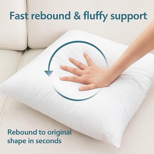 LANE LINEN 4 Pack 18x18 White Throw Pillow Inserts for Decorative Pillow Covers, Couch Pillows for Living Room, Fluffy Pillows for Bed thumbnail 4