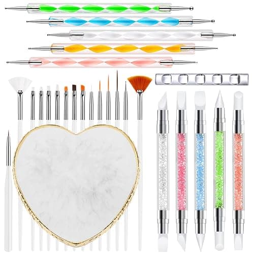 Nail Art Tools 27Pcs Set,Nail Art Brush,Resin Nail Art Palette,5 Pcs Nail Art Sculpture Pen,2-way Acrylic Silicone Engraving Pen Dotting Pen Tools Nail Art Kit for Nail Art DIY - Image 1