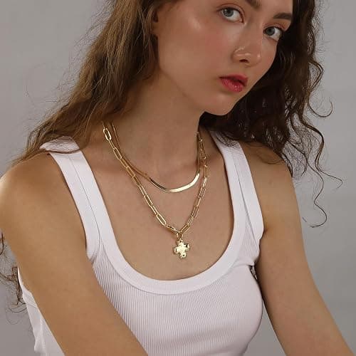 Bheop Chunky Cross Necklace for Women Trendy Gold Silver Layered Statement Cross Pendant Charm Necklace Vintage Paperclip Herringbone Snake Choker Chain Costume Jewelry Set Gift Non Tarnish thumbnail 4