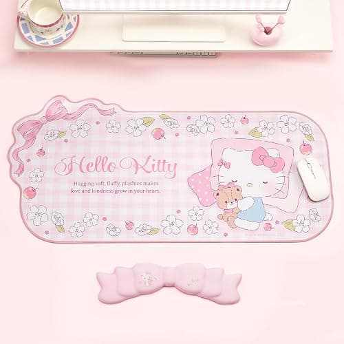 Kuitmor Kawaii Anime Mouse Pad Wrist Rest Support Set - Non-Slip Desk Mat and Memory Foam Bowknot Wrist Rest for Keyboard and Mouse,Perfect for Gaming or Home Office Work - FlowerCat thumbnail 7