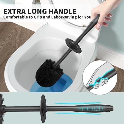 UPTRONIC Toilet Brush, Toilet Bowl Brush with Extra Long Handle Durable Bristles Toilet Scrubber and Covered Holder for Toilet Brush Set for Bathroom Cleaning (Black-02) thumbnail 5