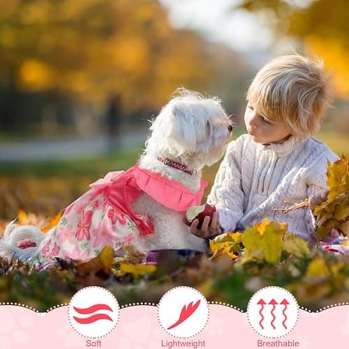 Abbylike 5 Pcs Dog Dress Floral Daisy Plaid Bowknot Dog Clothes Cute Summer Puppy Dresses Outfits Soft Apparel for Pets Cats Female (Pink Sweet,Small) thumbnail 5