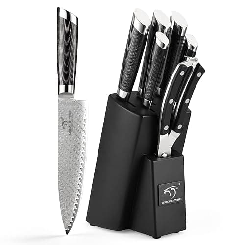 NANFANG BROTHERS Damascus Knife Set, 7 Pieces Kitchen Knife with Block, ABS Ergonomic Handle for Chef Knife Set, Kitchen Shears, Knife Block Set thumbnail 9