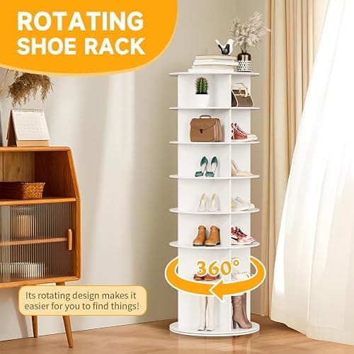 MYOYAY Étagère à chaussures rotative à 7 niveaux - Présentoir à chaussures rotatif à 360 degrés - Rangement rond vertical pour sacs à main - Peut contenir plus de 28 paires thumbnail 4