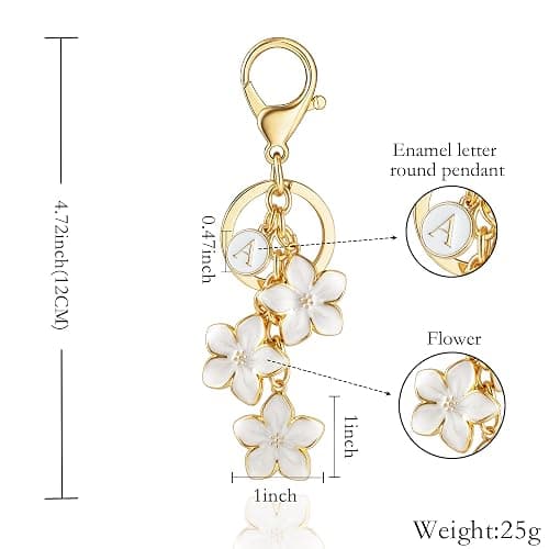 XGALBLA White/Pink/Black Big Cute Flower Initial Letter Keychain for Women, Flower Bag Charms Enameled Keychain Handbag Purse thumbnail 2