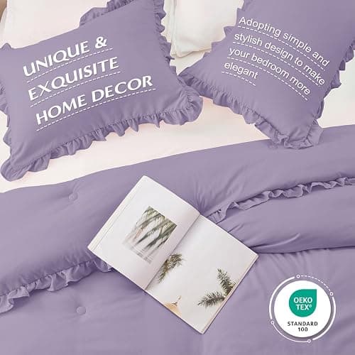 HARBOREST Queen Lavender Ruffle Comforter - Queen Size, 3 Piece Shabby Chic Comforter Set With 1 Comforter & 2 Pillow Shams thumbnail 4