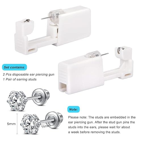AVYRING 2 Stück Ohrloch Stecher Set und Zubehör Surgical Steel Einweg-Ohrlochpistole für Damen & Herren, Schmerzarme Piercing Pistole, Selbst-Piercing Set Ohrstecker, Silber Gold thumbnail 2