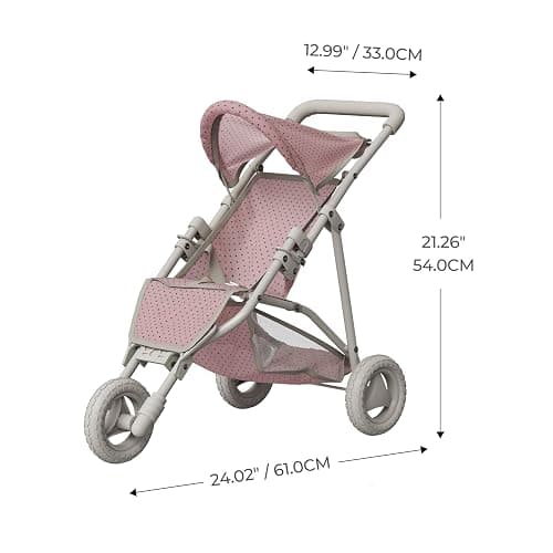 Olivia's Little World Doll Jogging-Style Stroller with Canopy, Storage Underneath, Pink and Cream and Gray | Canopy, Storage Underneath thumbnail 3