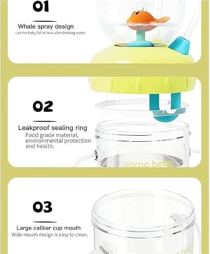 Drinking Cup With Whale Squirt, Cute Whale Cup Water Bottle, Whales Spray Sippy Cups, Leak Proof Weighted Straw Cups for kids (350ml/Green) thumbnail 7