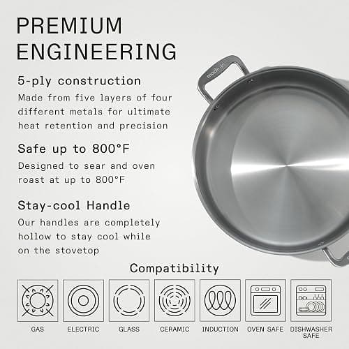 Made In Cookware - 10 Quart Stainless Steel Rondeau Pot w/Lid - 5 Ply Stainless Clad - Professional Cookware - Crafted in Italy - Induction Compatible thumbnail 4