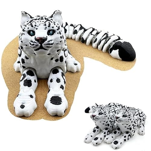 Yipintang 3D Printed Creature Flexible Animals - 8 Inches Fidget Animal for Desk Décor (Snow Leopard) - Image 1