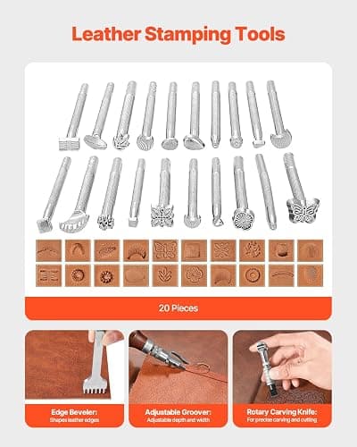 VEVOR Leather Working Tools Kit, 72 PCS with Portable Leather Storage Bag, Engraving Punching Sewing Stamping Sanding Tools, Ideal for Beginners DIY Enthusiasts and Professionals thumbnail 3