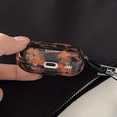 Reownest Case for AirPods Pro/Pro 2 with Cleaner Kit, Cute Amber Pattern Aesthetic Design Shockproof Keychain Cover Soft Cover -Brown thumbnail 7