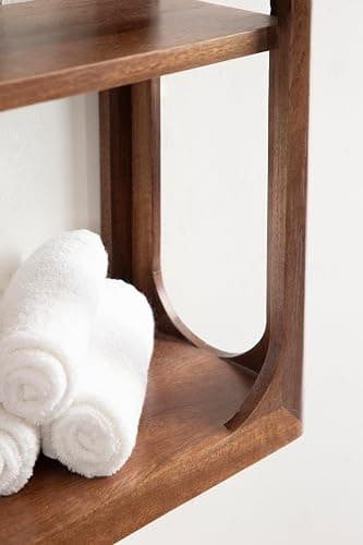 Kate and Laurel Dahl Modern Mango Wood Tiered Wall Shelf, 18 x 7 x 22, Walnut Brown, Decorative Over The Toilet Shelf for Use as Bathroom Storage or Living Room Display Shelving thumbnail 5