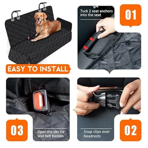 Yuntec Dog Car Seat Cover, Back Seat Cover for Dogs Pet Car Seat Protector Waterproof Bench Car Seat Cover, Non-Slip Reat Seat Cover fits Middle Armrest for Most Cars Trucks SUVs - Black thumbnail 4