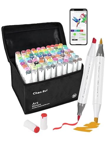 YHC 80 Colors Alcohol Markers Brush Tip with Free App, Chen Rui Art Brush Marker for Adults and Kids, Alcohol Based Brush & Chisel Tips Markers for Drawing, Coloring, Painting, Sketching - Image 1